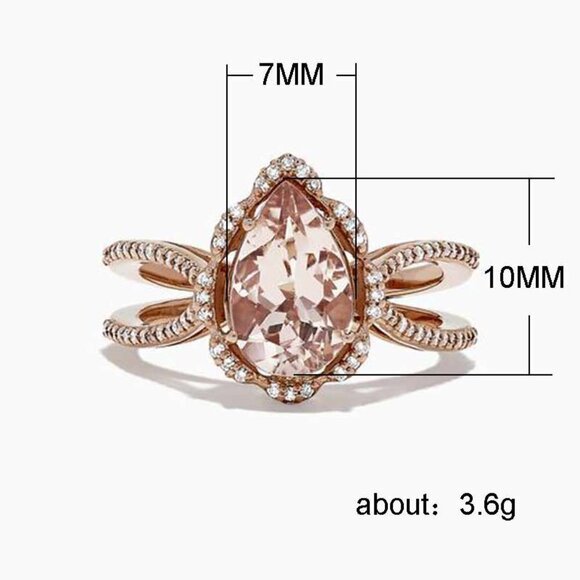 💎 Elegant Pear Zircon Double Layer Rose Gold Water Drop Ring for Women,VIP542 - Picture 5 of 5